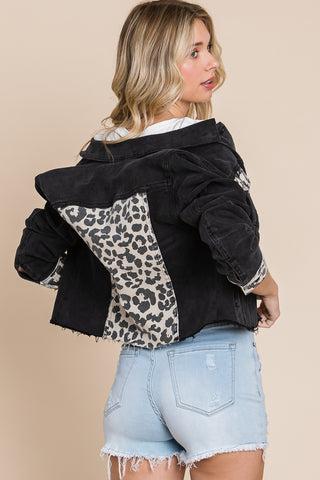 Leopard Contrast Denim Jacket