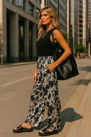 Satin Wide Leg Animal Print Pant