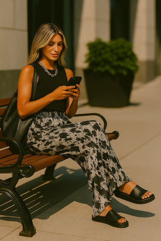 Satin Wide Leg Animal Print Pant