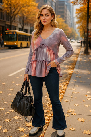Tie Dye Tiered Ruffle Hem Top