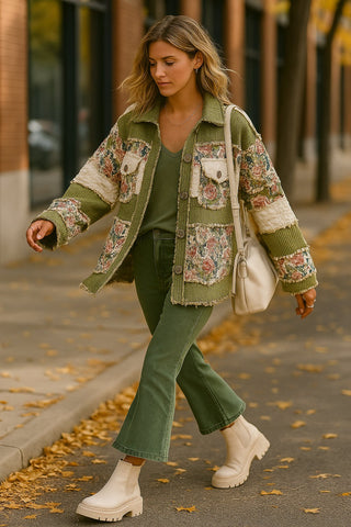 Vintage Washed Jacquard Patchwork Jacket
