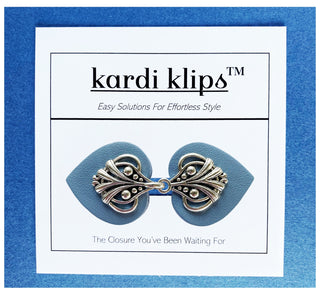 KardiKlip - Silver Leaf on Baby Blue Leather