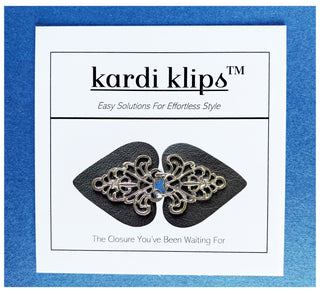 KardiKlip - Silver Filigree on Grey Leather