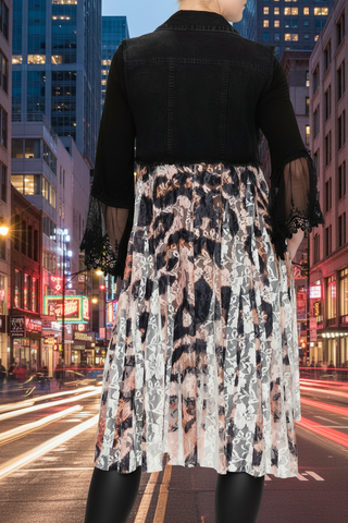 Denim Vest with Leopard Lace Train