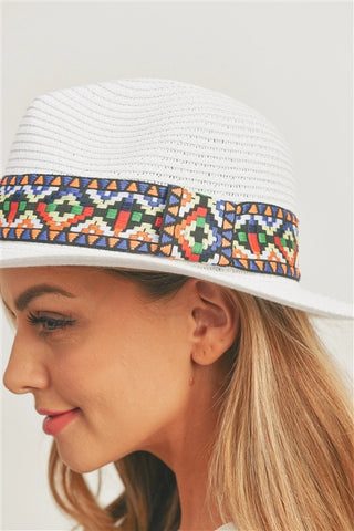 Panama Hat with Colorful Aztec Band