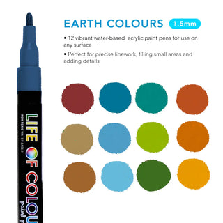 1mm Fine Tip Acrylic Paint Pens, Earth Colours - Set of 12