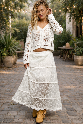 Long Sleeve Semi Cropped Crochet Cardi