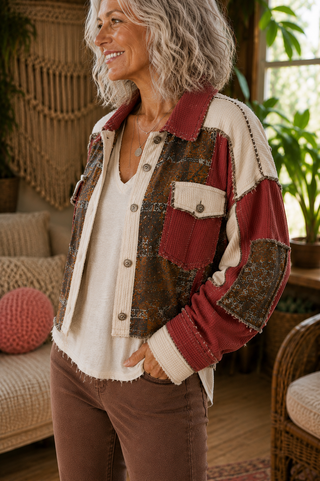 The Scenic Route – Paisley Patchwork Cropped Thermal Jacket