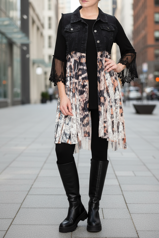 Denim Vest with Leopard Lace Train