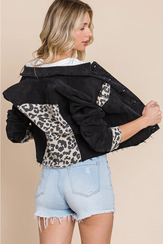 Leopard Contrast Denim Jacket