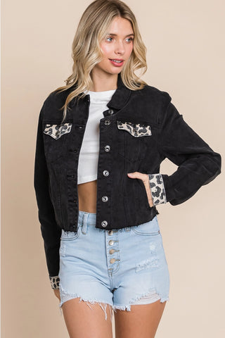 Leopard Contrast Denim Jacket