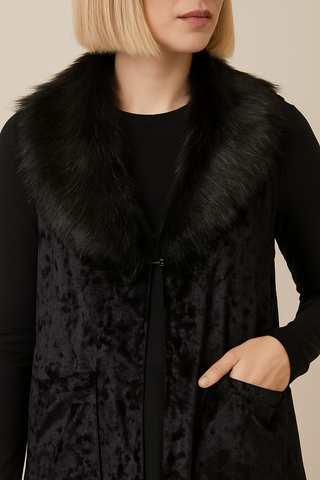Velvet Vest with Removable Faux Fur Lapel