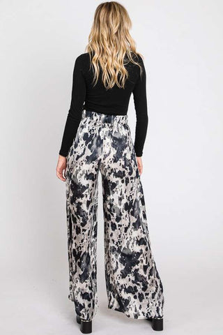 Satin Wide Leg Animal Print Pant