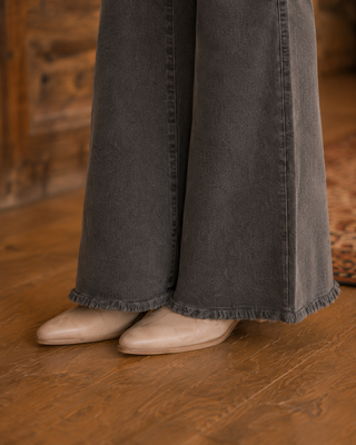 Mineral Wash Bootcut Jeans with Reinforced Raw Hem - Ash Black
