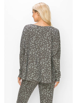 Drop Shoulder Fleece Lined Print Pullover