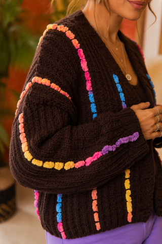 Rainbow Stitch Chunky Knit Open Cardigan
