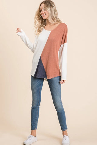 Brushed Hacci Colorblock Top
