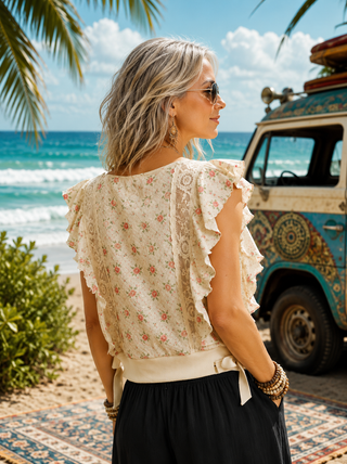 Garden Party Adjustable Hem Flutter Sleeve Top