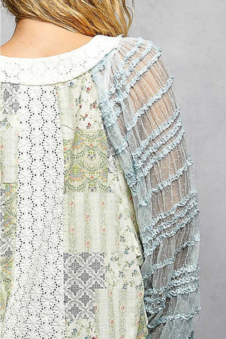 Grommet-Detail Lace Patchwork Top
