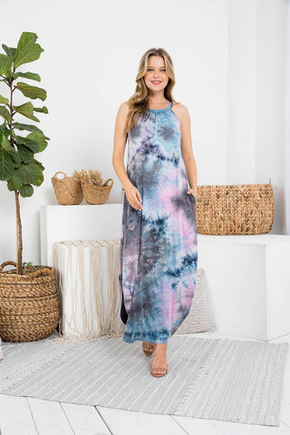 Sleeveless Tie Dye Maxi with Side Slits