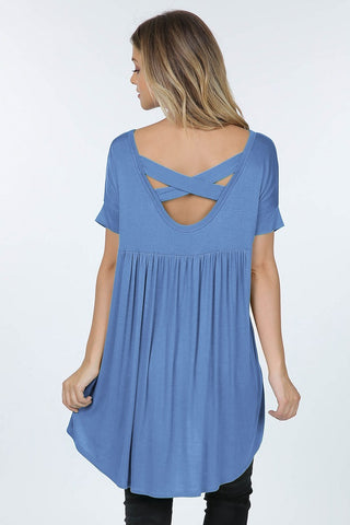 Short Sleeve Tunic with Cutout X Back Detail