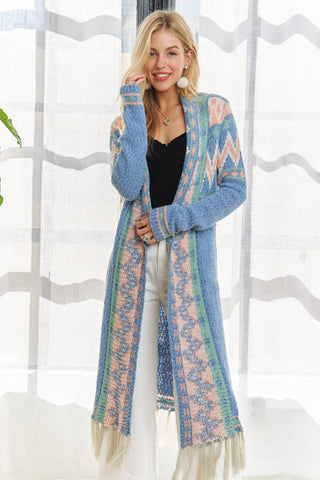 Tribal Pattern Sweater Cardi with Tassels