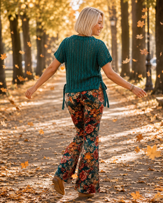 Floral Velvet Flares - Multicolour Pull-On Statement Pants