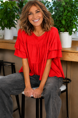 Ruffle Tiered Cotton Crew Neck Tee