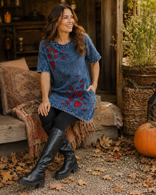 Heart Embroidered Denim Dress