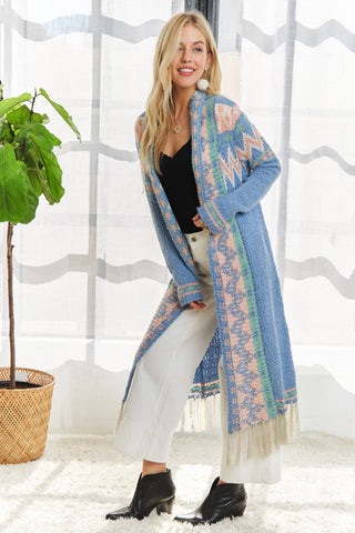 Tribal Pattern Sweater Cardi with Tassels