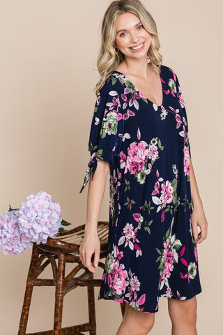 Floral Half Tie Sleeve Dress