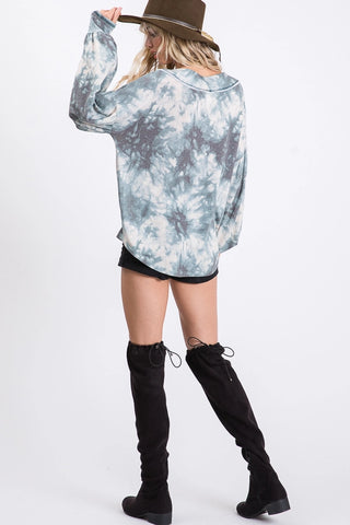 Relaxed V-Neck Tie Dye Pullover