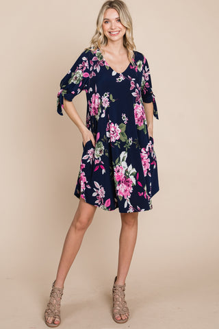 Floral Half Tie Sleeve Dress