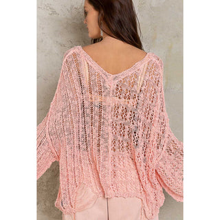 Distressed Open Knit Outseam Popover