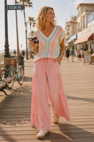 Saltwater Taffy Crochet Top – Open Back Knit with Scalloped Stripes