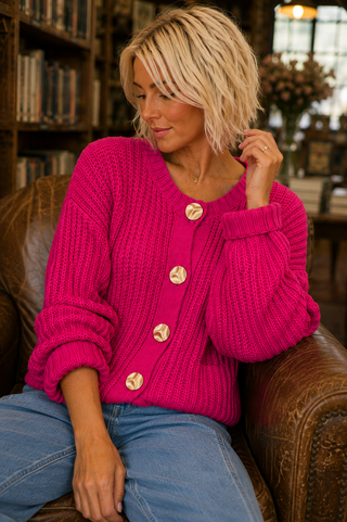Chunky Knit Cardigan – Button Front Sweater with Pockets