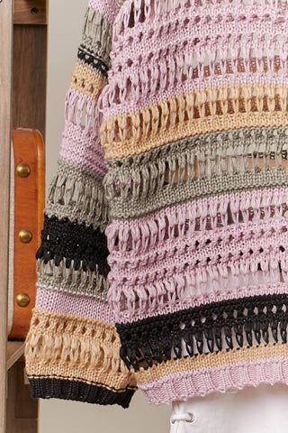 Multi-Stripe Boat Neck Sweater – Cozy Open Knit Pullover
