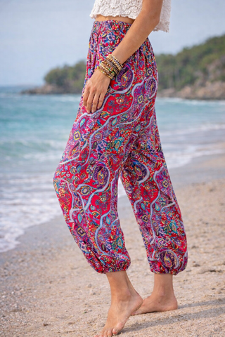 Red & Pink Paisley Print Harem Pant