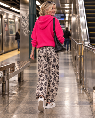 Rose Print Twill Barrel Pants