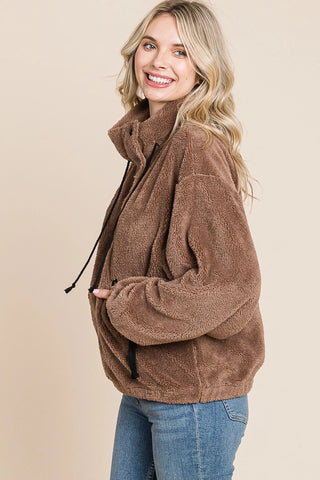 Faux Fur Half Button Fleece - Camel