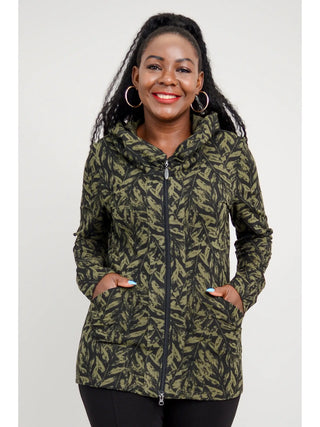 Luxe Bamboo Printed Cowl Neck Zip Up Hoodie