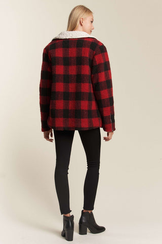 Cozy Gingham Sherpa Lined Zip Up Moto