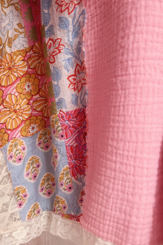 Short Sleeve Double Gauze Patchwork Top