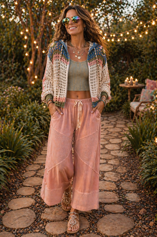 Crochet Zip-Up Hoodie with Floral Appliqués – Lightweight Open Knit Boho Layer