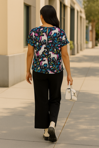 Short Sleeve Unicorn Print Shell