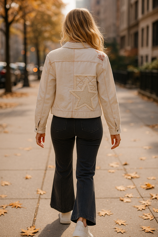 Semi-Cropped Button Up Patchwork Jacket