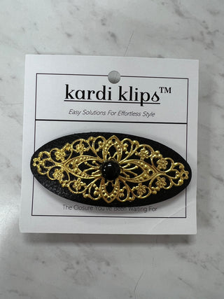 KardiKlip - Gold Mandala with Obsidian on Black Leather