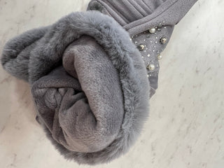 Embellished Sherpa-Lined Texting Glove with Fur Cuff