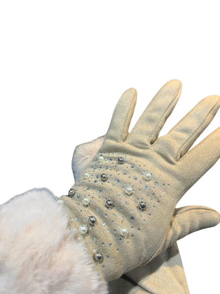 Embellished Sherpa-Lined Texting Glove with Fur Cuff