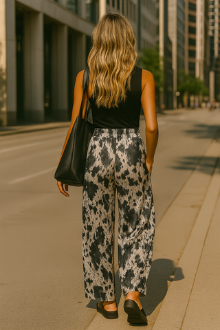 Satin Wide Leg Animal Print Pant